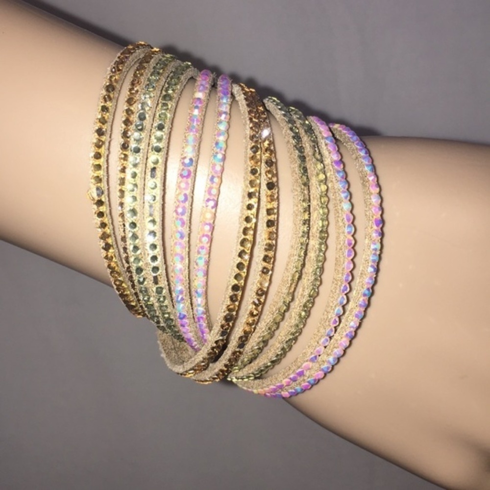 Bling Rhinestone Double Wrap 6 Strand Bracelet